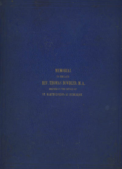 Image for An Account of a memorial to the Late Rev.Thomas Bowdler, M.A., Erected in the Church of St.Bartholomew, at Sydenham